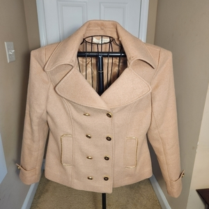 Lovestitch Large Wool Blend Coat Military Shaping Style Peacoat Button‎ No Hood